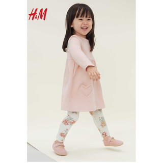 H&M 童装婴儿套装女 秋季时髦长袖连衣裙打底裤发带3件式 0931247 浅粉红/花朵 100/56