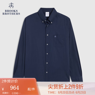 布克兄弟（BrooksBrothers）男士纯棉扣结领纯色长袖休闲衬衫 4004-藏青色 S