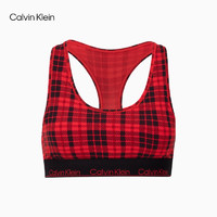 Calvin Klein内衣女无钢圈格纹轻运动文胸QF7771AD KHG-红格 S