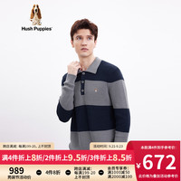 Hush Puppies暇步士男装2023冬美式复古学院风翻领条纹针织衫 048中灰1 S