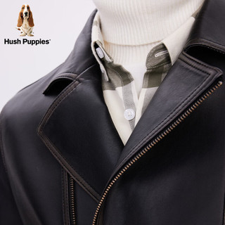 Hush Puppies暇步士男装时尚复古机车风大翻领皮衣夹克 097黑色3 S