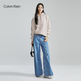 卡尔文·克莱恩 Calvin Klein Jeans女士提花织带抽绳连帽纯色宽松抓绒卫衣J221942 YBI-乳白色 XS