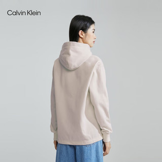 卡尔文·克莱恩 Calvin Klein Jeans女士提花织带抽绳连帽纯色宽松抓绒卫衣J221942 YBI-乳白色 XS