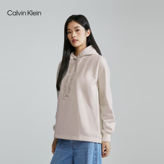 卡尔文·克莱恩 Calvin Klein Jeans女士提花织带抽绳连帽纯色宽松抓绒卫衣J221942 YBI-乳白色 XS