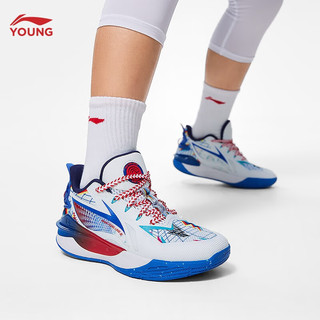 LI-NING 李宁 童鞋男大童先锋灵TEAM3.5篮球鞋减震回弹柔软轻便运动鞋YKBT042 标准白/晶蓝色-3 37