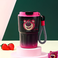 迪士尼（Disney）不锈钢咖啡杯大容量不锈钢带盖保温随行杯外带车载便携水杯大号 黑粉草莓熊