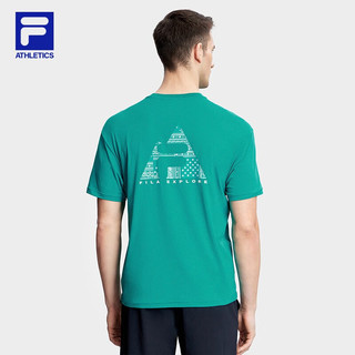 斐乐（FILA） 男子短袖T恤简约宽松运动户外圆领上衣 湖青绿-TQ 170/92A/M