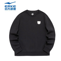 鸿星尔克（ERKE）卫衣卫衣男透气保暖长袖上衣纯色创意刺绣圆领卫衣 正黑 XL