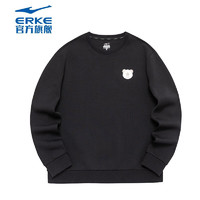 鸿星尔克（ERKE）卫衣卫衣男透气保暖长袖上衣纯色创意刺绣圆领卫衣 正黑 L