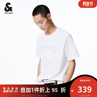 杰克·琼斯（JACK&JONES）秋男字母通勤潮流百搭简约舒适休闲圆领T恤短袖上衣纯棉223301037 A06雪白色 170/92A/S