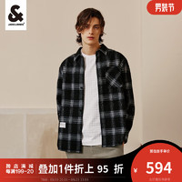 杰克·琼斯（JACK&JONES）秋季潮流男士商务休闲舒适宽松衬衣黑白格子长袖衬衫上衣外套 黑色 180/100A/L