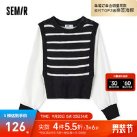 Semir 森马 毛衣女短款假两件修身衣服通勤气质冬季优雅拼接条纹毛衫盐系 黑白色调00391 155/80A/S