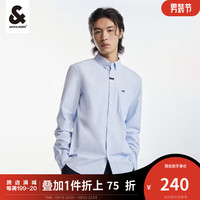 杰克·琼斯（JACK&JONES）秋季男商务休闲外套撞色条纹衬衣法斗犬刺绣长袖衬衫上衣男 天蓝-C39 175/96A/M