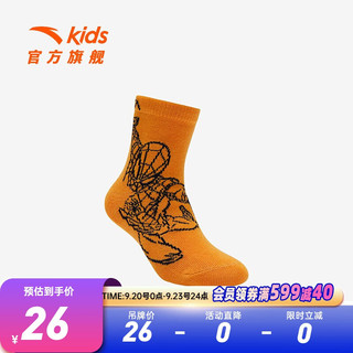 安踏儿童袜子男童中筒袜冬加厚舒适保暖运动袜 黄色-2 S  3-5岁