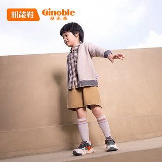 基诺浦（ginoble）学步鞋男女童鞋透气减震1-5岁宝宝机能鞋 1481 灰色/象牙白/橙色 175mm_内长18.5/脚长17.6-18cm