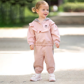 戴维贝拉（DAVE＆BELLA）女童套装休闲宝宝衣服连帽儿童卫衣长裤两件套童装 粉色 73cm(身高66-73cm)