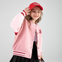 左西女童外套秋季2023儿童撞色糖果棒球服学院风运动服甜美上衣 粉色 150