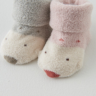 Tongtai 童泰 婴儿袜子冬季宝宝室内学步鞋袜儿童中筒防滑隔凉地板袜2双装 粉灰色 0-6个月
