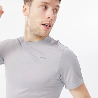 迪卡侬（DECATHLON）速干T恤男女运动户外宽松快干吸汗跑步短袖QUMM MH100 男款 灰色 XL