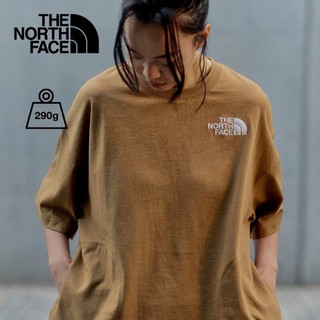 北面（The North Face）UE先锋系列设计女重磅绣标纯棉五分袖T恤83PN 173/棕色 L/165