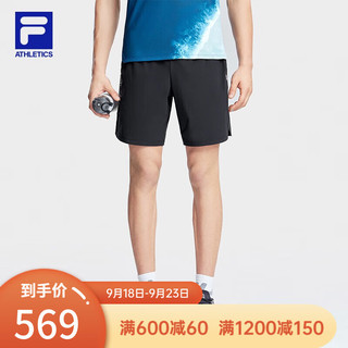 斐乐（FILA）梭织五分裤男简约运动综训短裤 深黑-BK 185/92A/XXL