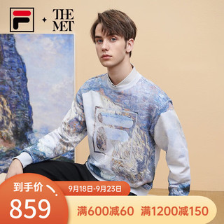 FILA 斐乐 xTHE MET男子针织套头衫莫奈时尚宽松满印纯棉卫衣 满印一-ZA 175/96A/L