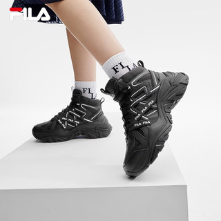 斐乐（FILA）女鞋中帮鱼刺鞋加绒运动鞋2023冬休闲鞋老爹鞋 黑-BK 40