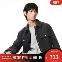 杰克·琼斯（JACK&JONES）秋冬男士百搭通勤时尚翻领简约口袋纯色衬衫外套223321076 黑砂色E44 165/88A/XS