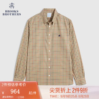 布克兄弟（BrooksBrothers） 男士新纯棉扣结领免烫修身休闲衬衫 2004-浅褐色格纹 XS