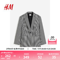 H&M女装大廓形斜纹布休闲西装1190906 黑色/千鸟格 160/88A