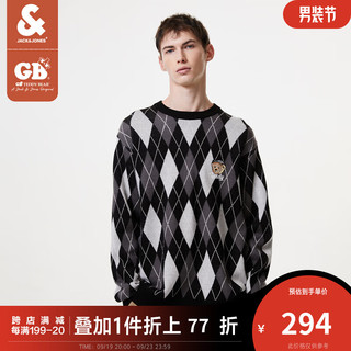 杰克·琼斯（JACK&JONES）秋季GBTB联名款时尚格纹刺绣设计潮流时尚针织衫 黑色PURE BLACK 170/92A/S