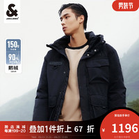 杰克·琼斯（JACK&JONES）冬季男士保暖工装户外休闲百搭连帽羽绒服外套男装223412047 黑色-E40 175/96A/M