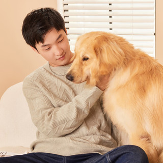 Cabbeen 卡宾 男装 羊剪绒针织衫艺术肌理毛衣宽松线衫气质暖男H 杏色15 54/185/XXL