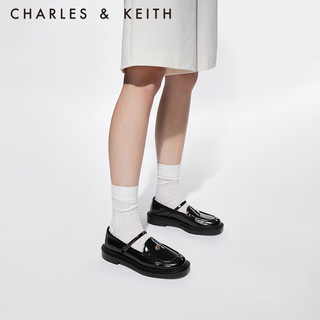 CHARLES & KEITH CHARLES&KEITH时尚一字扣英伦圆头乐福鞋单鞋女CK1-70900479 Black Boxed黑色 36