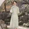 新中式连衣裙春季轻款少女气质优雅荷叶袖改良旗袍 M 绿色