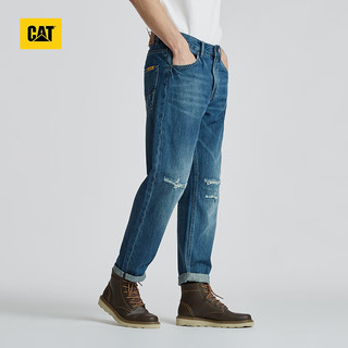 CAT卡特男士直筒磨损修补设计牛仔长裤 靛蓝 31