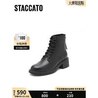 STACCATO 思加图 2022冬季新款马丁靴短靴时装靴粗跟女皮靴H8932DD2 黑色（单里） 38