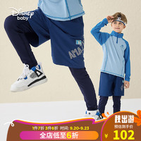 迪士尼（Disney）童装儿童男童假两件运动跑裤训练吸湿速干裤子DB331ME06蓝130