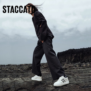 STACCATO 思加图 美洋同款可可面包鞋板鞋厚底增高小白鞋女EPC01CM3 酷飒黑白 34