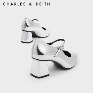 CHARLES&KEITH23冬CK1-61720163时尚尖头一字带高跟玛丽珍鞋 Silver银色 34