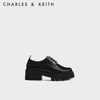 CHARLES&KEITH23冬季CK1-70920139厚底系带英伦风乐福鞋女 Black Box黑色 35