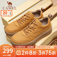 骆驼（CAMEL）男鞋 复古厚底增高滑板鞋潮流休闲面包鞋透气防滑运动男士板鞋 黄棕 38