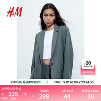H&M女装西装休闲单排扣后摆开叉OL通勤西服0935727 深绿色056 1