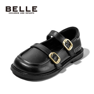 百丽（Belle）童鞋女童黑皮鞋洋气时尚单鞋小女孩公主鞋儿童乐福鞋 曜石黑 26 适合脚长约15.5-16cm