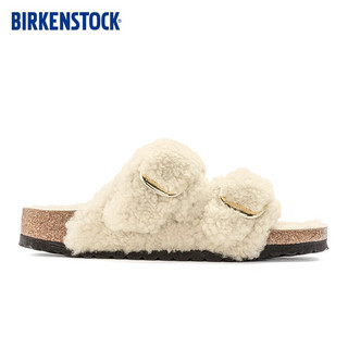 BIRKENSTOCK软木拖鞋秋冬女款时尚大巴扣毛毛鞋Arizona Teddy系列 白色窄版1023130 38