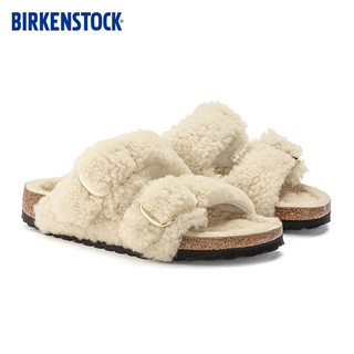 BIRKENSTOCK软木拖鞋秋冬女款时尚大巴扣毛毛鞋Arizona Teddy系列 白色窄版1023130 38