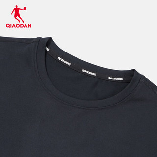 QIAODAN 乔丹 运动长袖男t恤打底上衣修身训练针织长袖T恤衫 黑色 180/XL