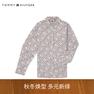 TOMMY HILFIGER女装纯棉字母提花宽松版休闲衬衫外套WW0WW40411 卡其白拼色0K4 32