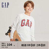 Gap男女童秋季2023LOGO纯棉运动长袖T恤821304儿童装休闲上衣 白色 150cm(XL)