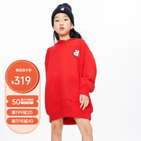安奈儿童装女童针织连衣裙新年中国风烫画元气长袖带帽连衣裙 安尼红 120cm